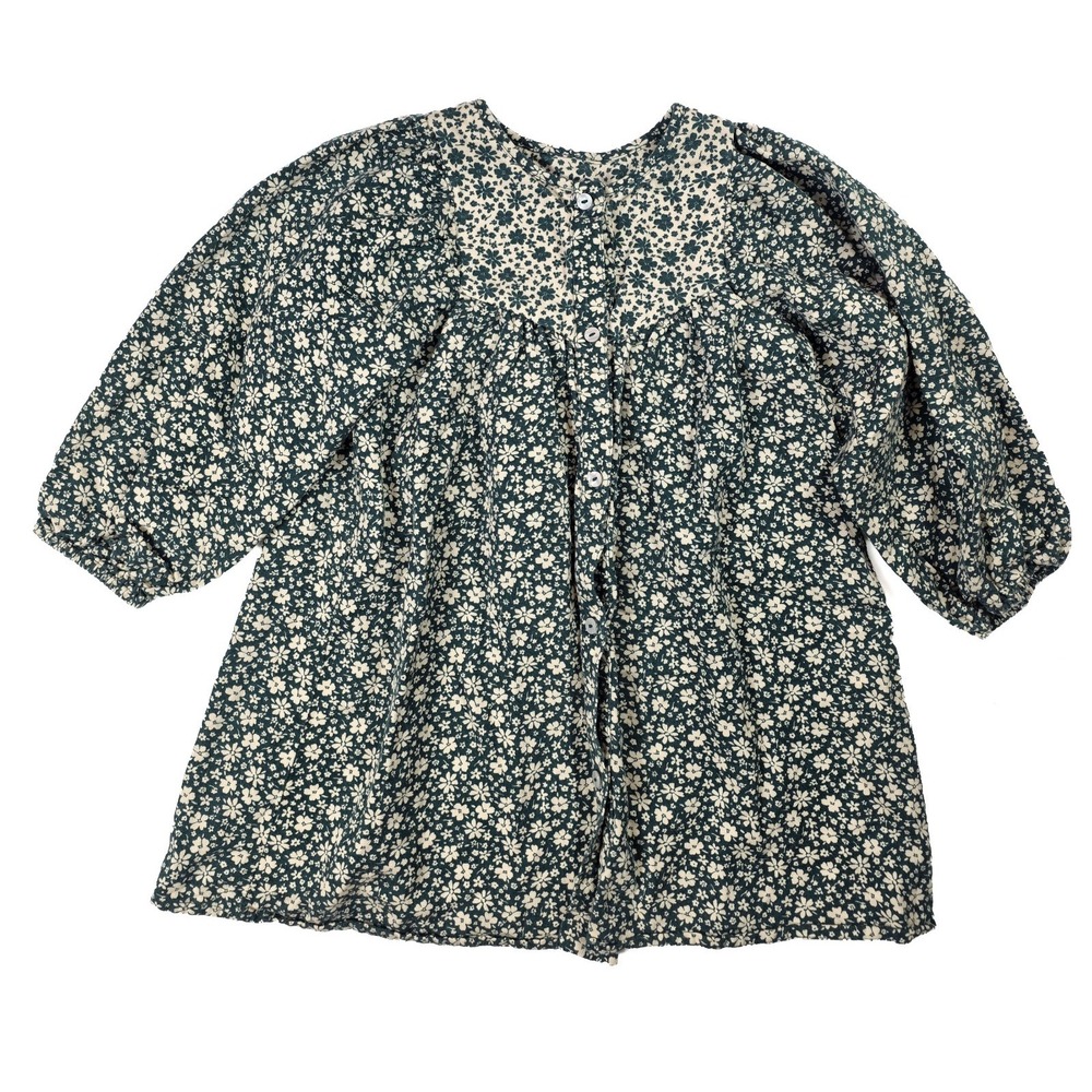 Zara Kids Green Floral Button Up Long Sleeve Dress Girl's Size 6